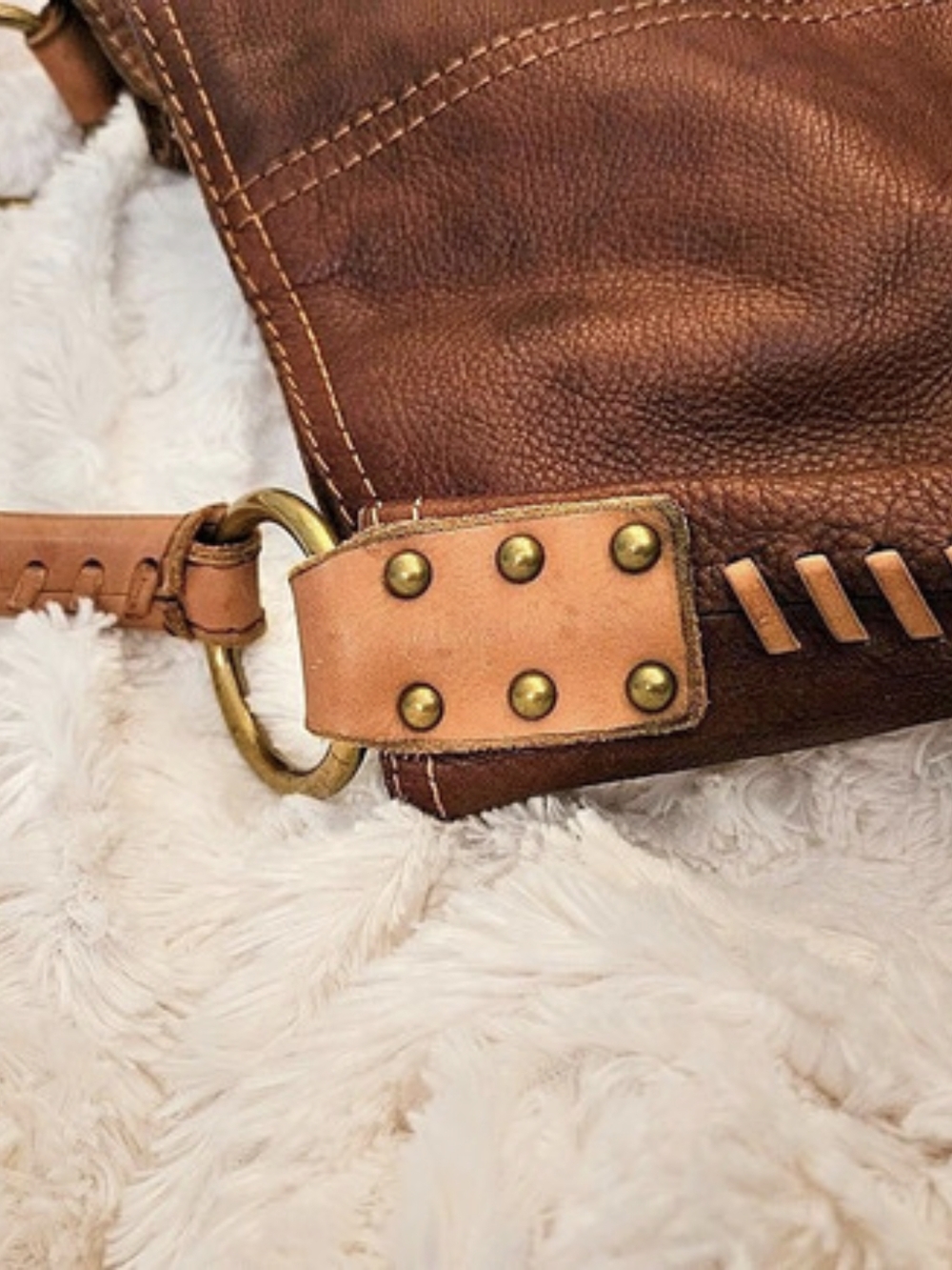 Y2K✨️Lucky Brand☆Brown Leather Slouchy Hobo Bag With Whipstitch - Picture 4 of 13